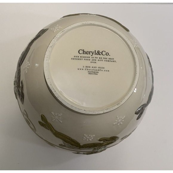 Cheryl & Company Holiday Serving Bowl Embossed Gold Silver Reindeer Snowflakes - Picture 6 of 9